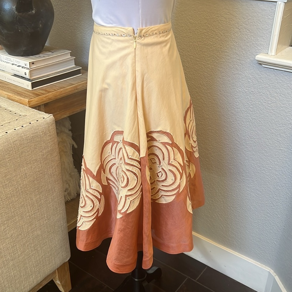 Anthropologie Odille Silk Floral Applique Sequin Full Midi Skirt Size 6 - Picture 2 of 5